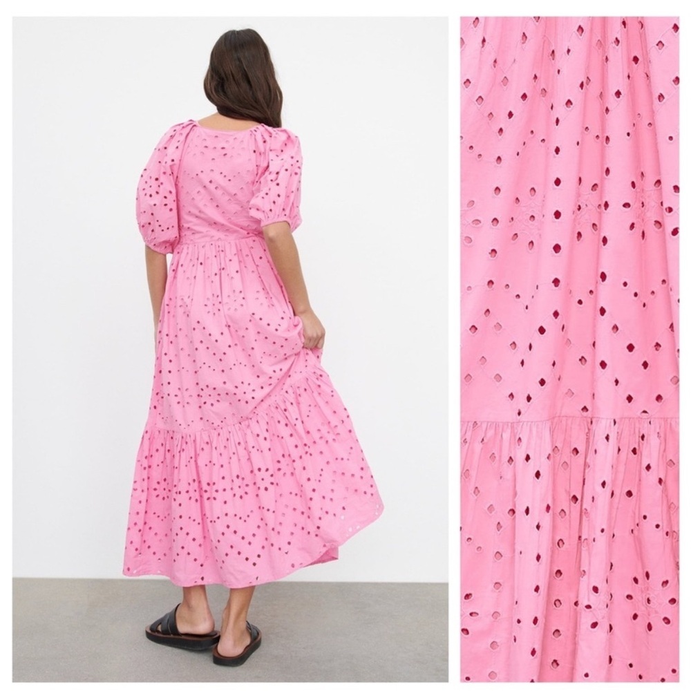 NWT | Zara Pink Openwork Embroidered Midi
V-neck Dress | Size M - Picture 6 of 13
